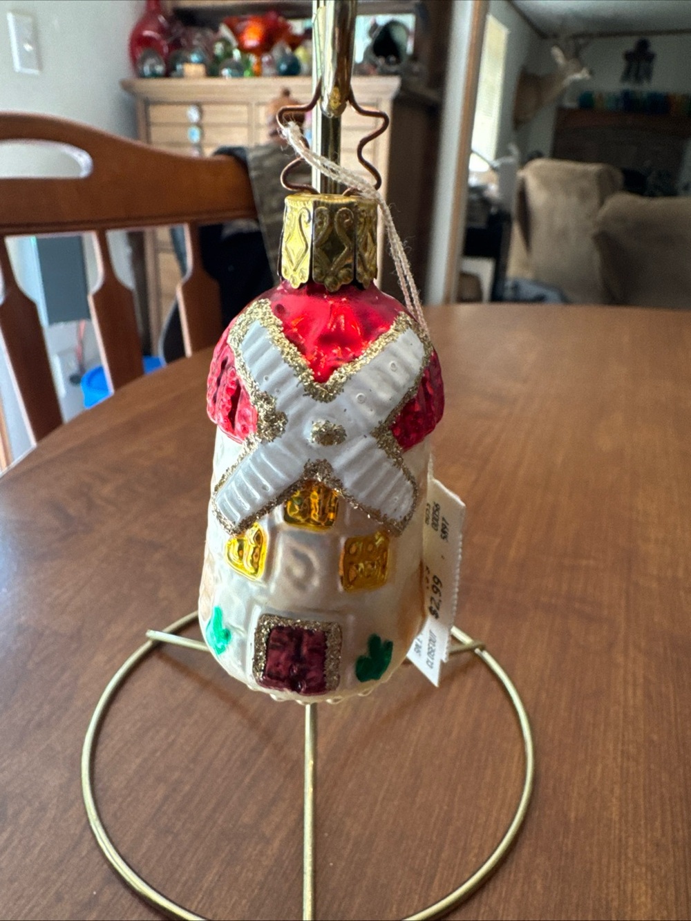 Hand-Painted White & Red Windmill Holiday Ornament